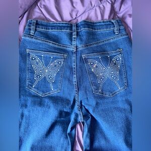 Rhinestone butterfly straight leg jeans